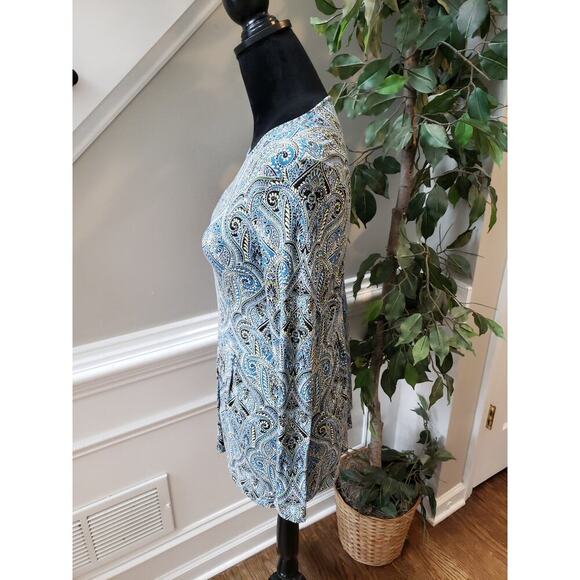 J Jill Wearever Tunic Top Women XS Blue Black Paisley Rayon Stretch Boho Casual - Picture 5 of 9